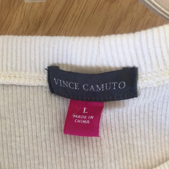 NWT Vince Camuto Puff Sleeve Top Bone Short Sleeve New Ribbed Size Large L New - Picture 5 of 8